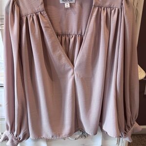 Prologue Blush V-Neck Gathered Long-Sleeve Blouse